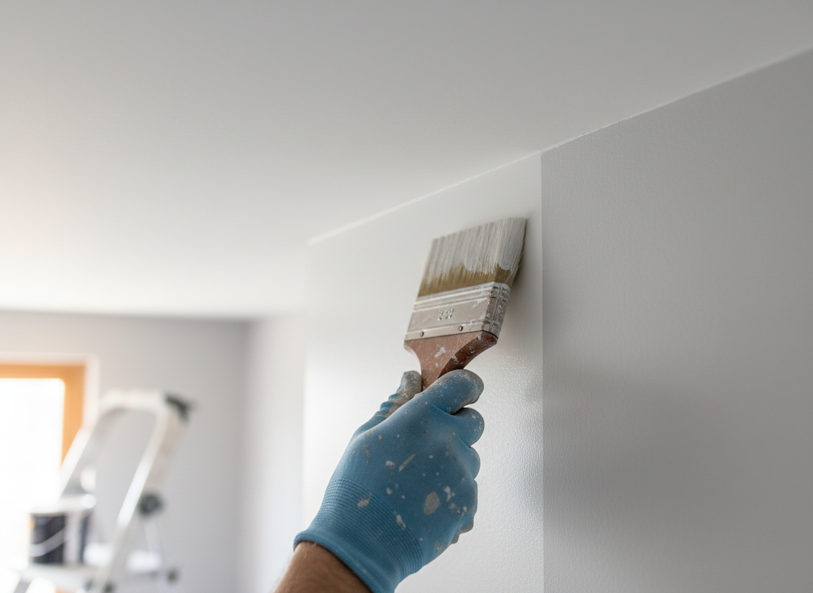 Decorator cutting in a clean crisp paint line by hand